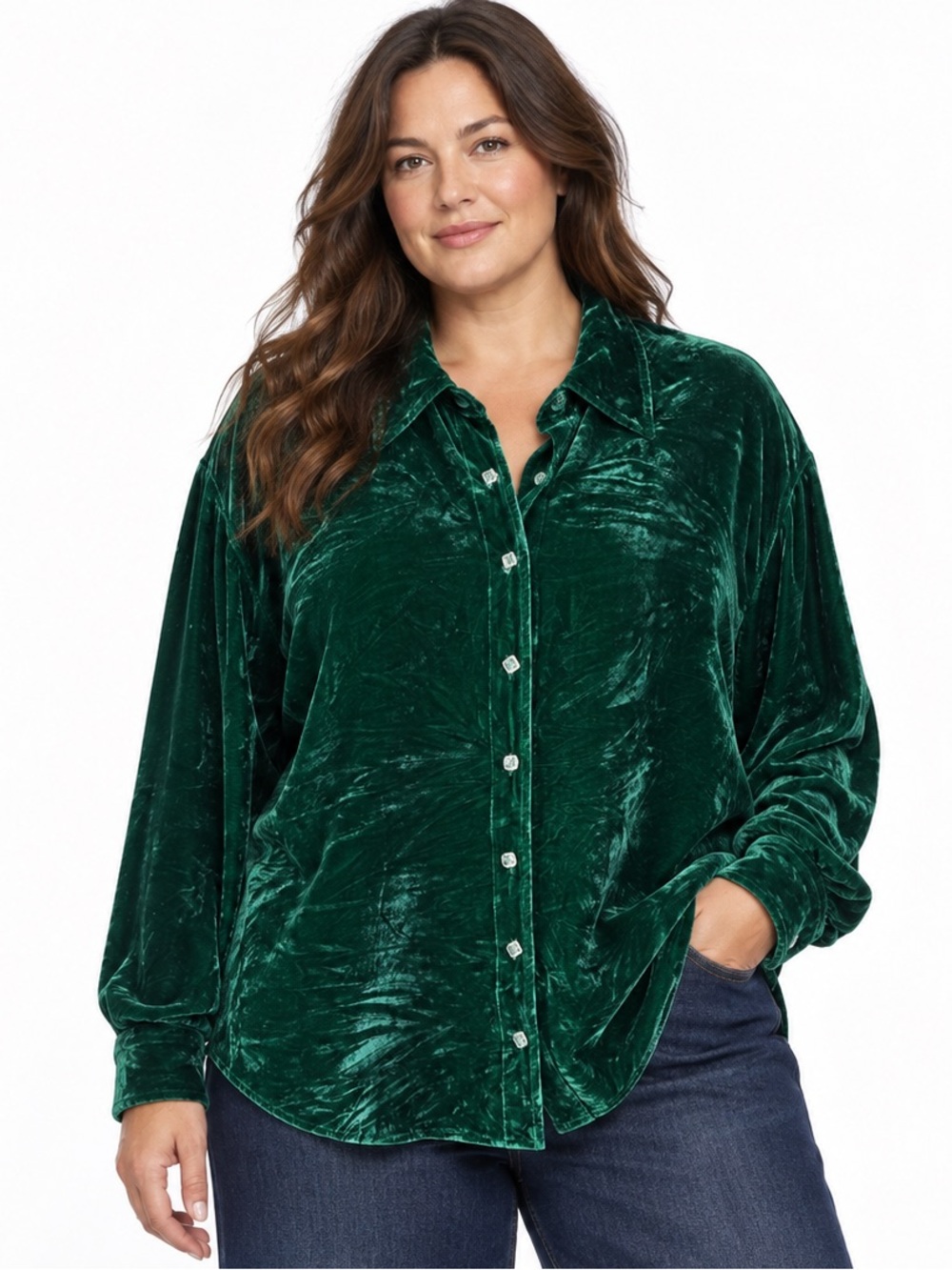Vintage Diane von Furstenberg Silk Assets Emerald Velvet Shirt Size 1X